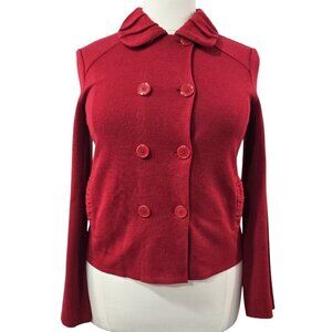 Coldwater Creek Wool Blend Red Double Breasted Knit Jacket Cardigan Pockets